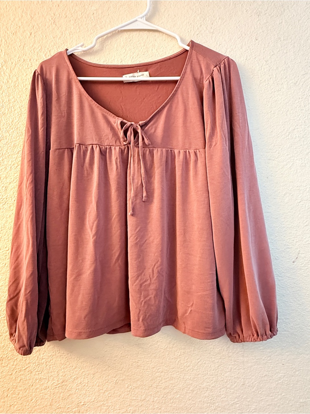 Lucky Brand Dusty Rose Tie-Front Peasant Blouse